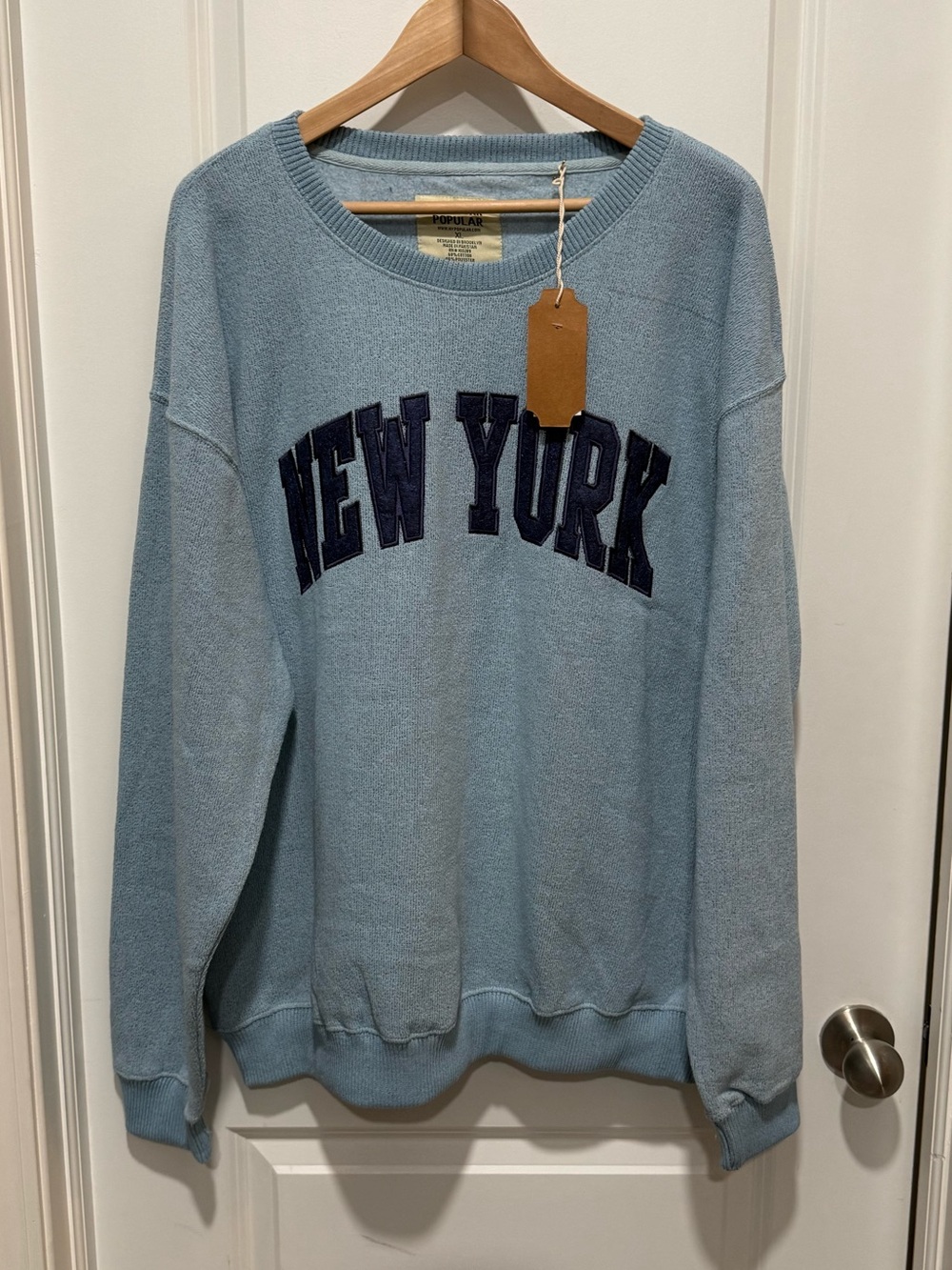 New York Light Blue Soft Fleece Crewneck Sweater XL